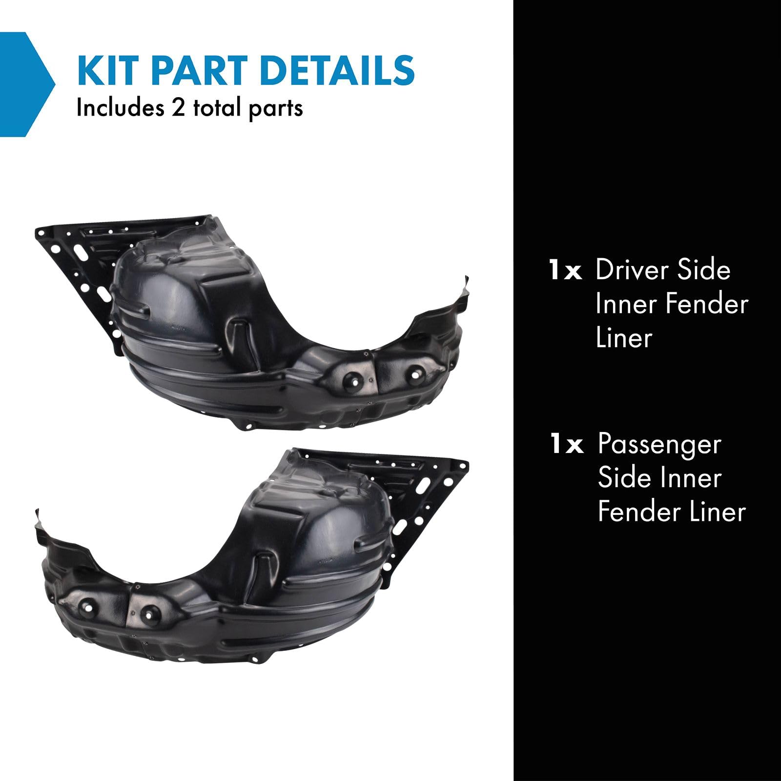 Trq Inner Fender Liner Set Compatible With 2014-2020 Mitsubishi Mirage Mi1248130 Mi1249130