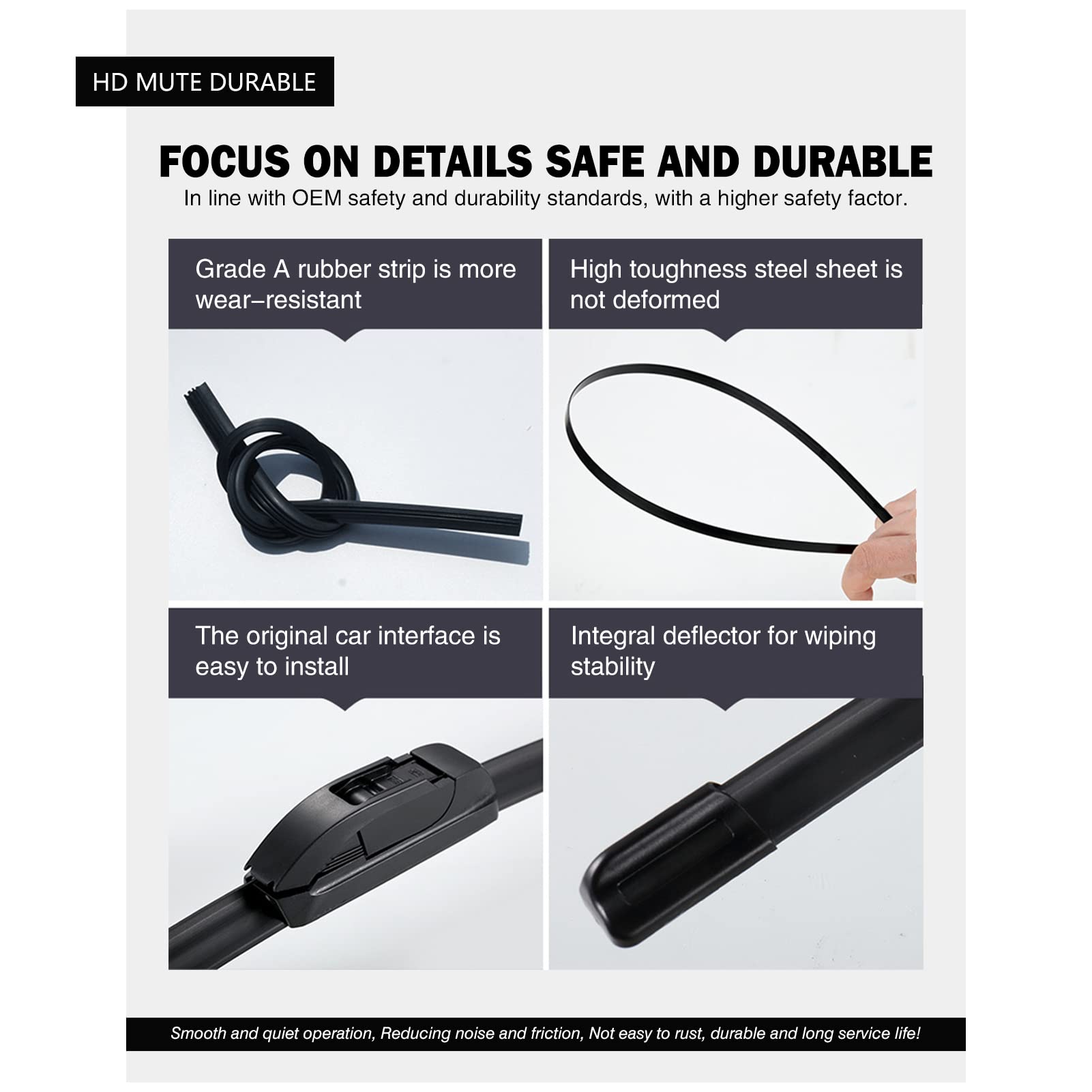 FAPIUO Silent Wipers for Chevrolet Silverado 2008-2013 & GMC Sierra 2007-2013, 22"+22" Natural Rubber Blade Set (2 Pack)