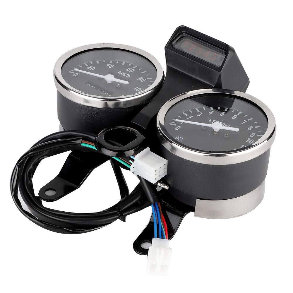 Motorcycle Speedometer, LED Motorcycle Modified Accessories Speedometer Odometer Tachometer with Bracket for Suzuki GN125