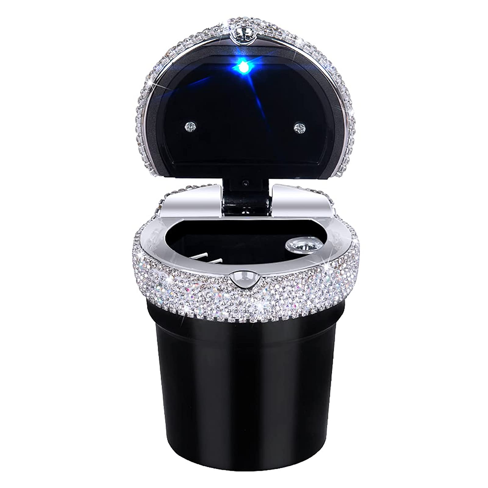 Eing Car Ashtray Portable Bling Cigarette Smokeless Cylinder Cup Holder With Blue Led Light Indicator,Car Accessories For Women,