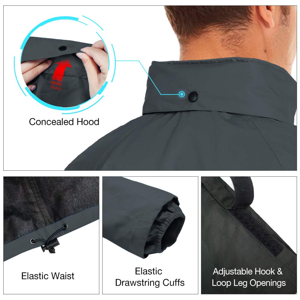 TIDEWE Rain Suit - Waterproof Lightweight Rainwear, Size L, Gray, Polyester & Non-woven, Model RS002-GY-L-NEW