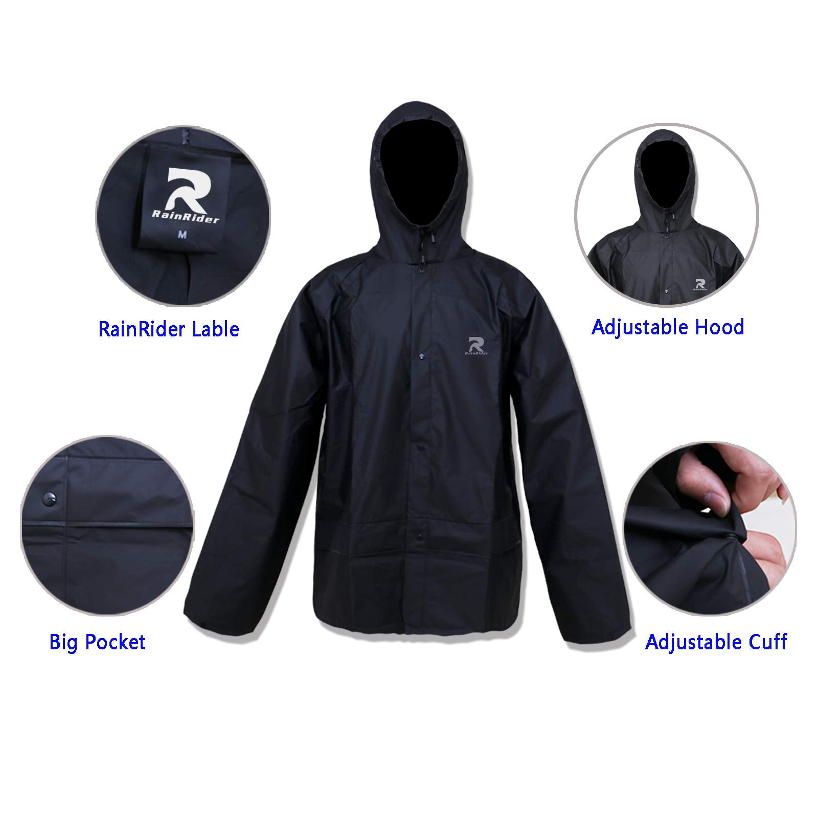 Ultra-Lite Rain Suit For Men Women Waterproof Protective Rain Coat With Pants 2 Pieces Rain Gear(Black,L)