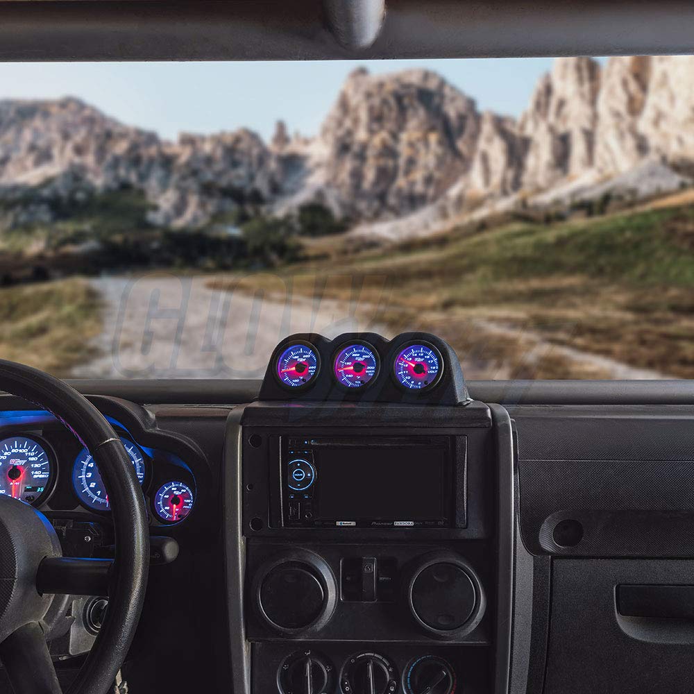 GlowShift Universal Black Triple Gauge Console Dashboard Pod - Fits Any Make/Model - ABS Plastic - Mounts (3) 2-1/16'' (52mm) Ga