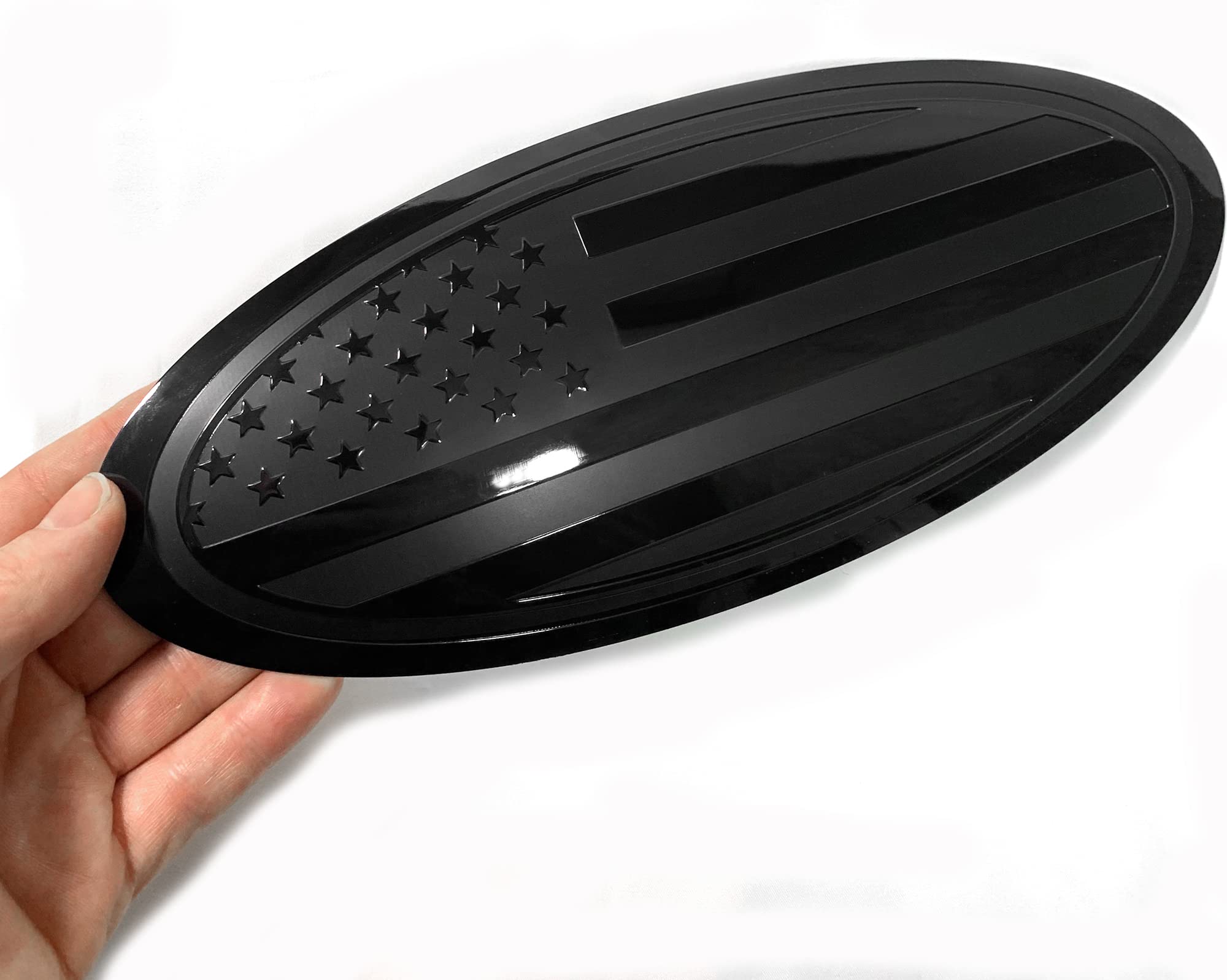 9.5'' Front Grille Tailgate Rear Aluminum Overlay American Black Flag Oval Emblem For F150 (9.5'', Black)