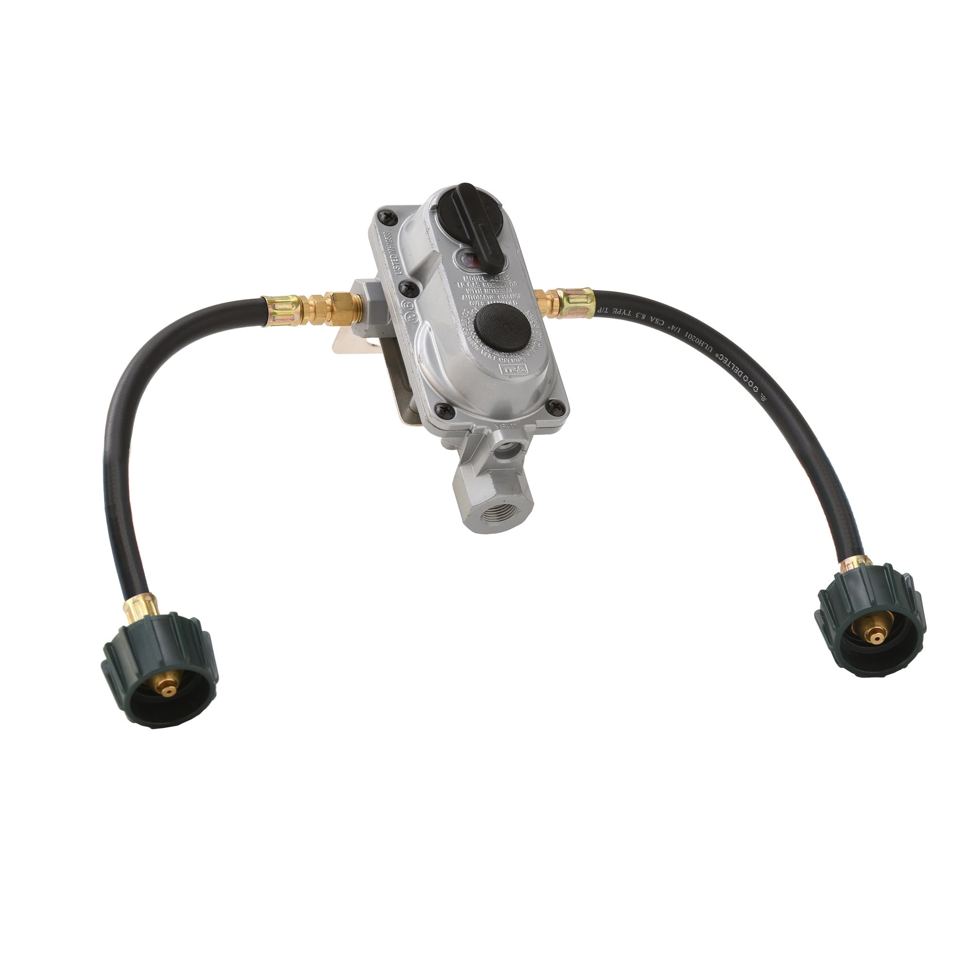 Flame King (KT12ACR6) 2Stage Auto Changeover LP Propane Gas Regulator With Two 12 Inch Pigtails For RVs, Vans, Trailers