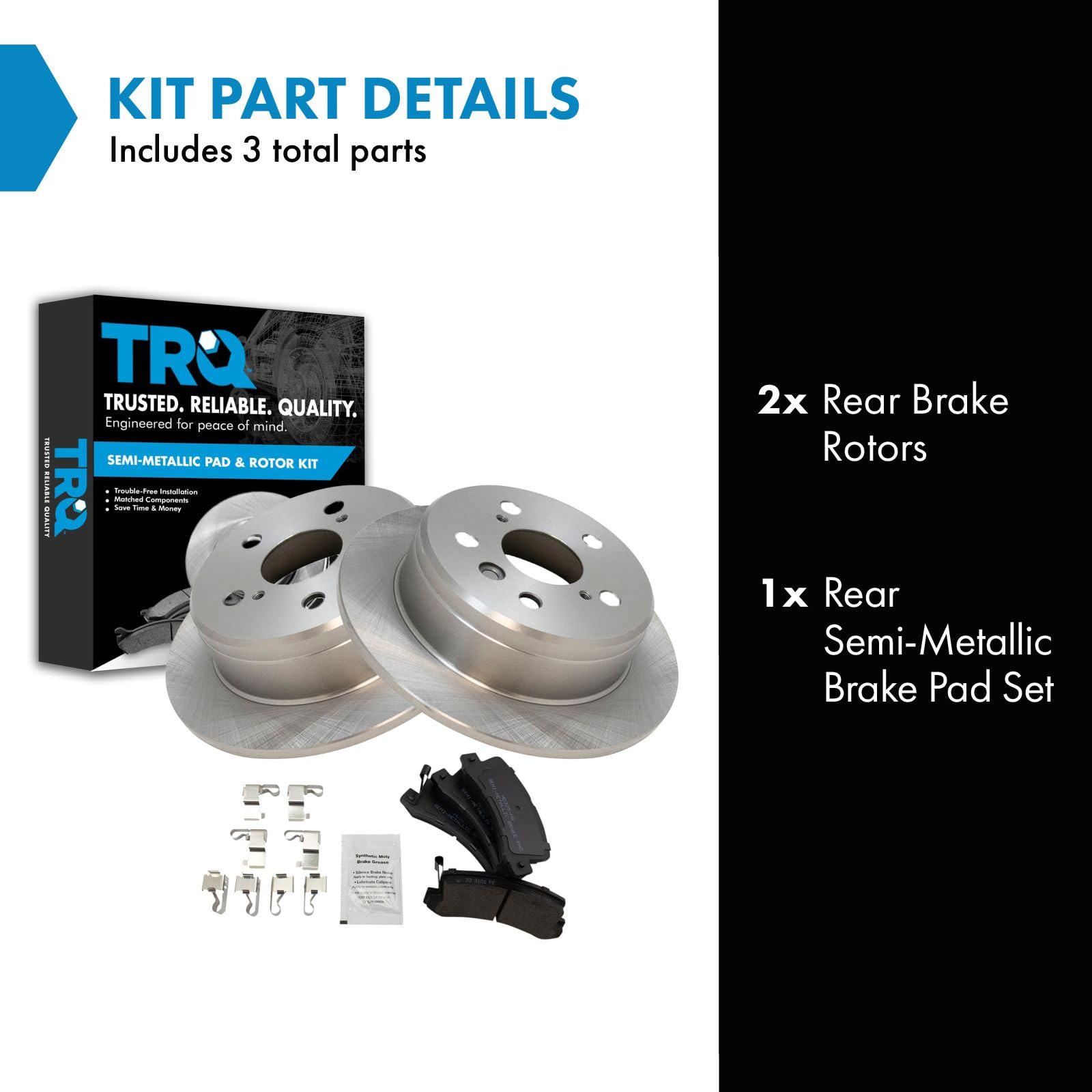 Trq Rear Brake Pad & Rotor Kit Brake Pads Brake Rotor Semi-Metallic Compatible With 1997-1999 Lexus Es300 1992-1999 Toyota Camry