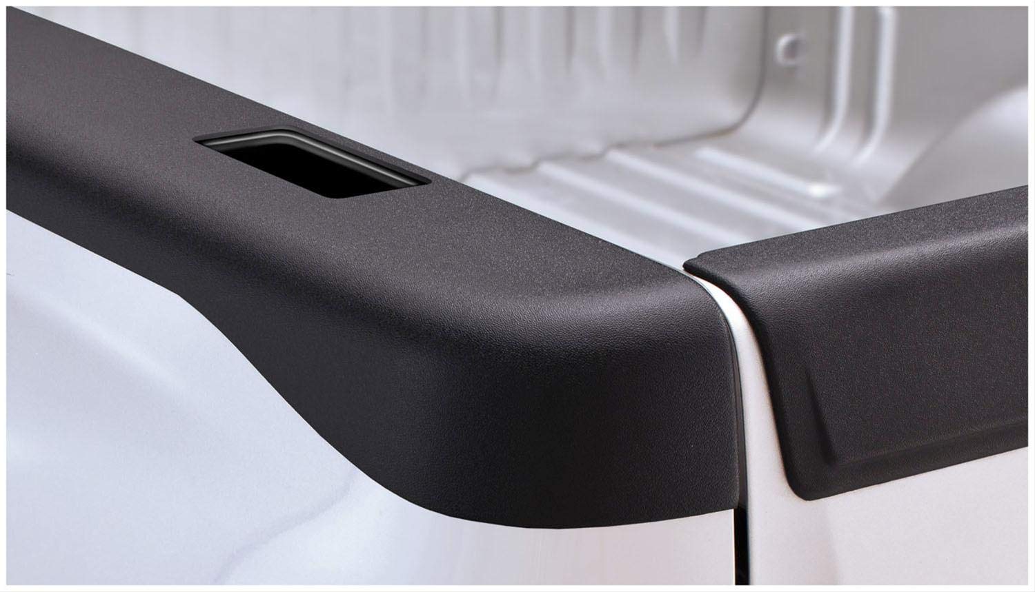 Bushwacker Ultimate Bedrail Caps - Smoothback W/ Stake Holes | 2-Piece Set, Black, Smooth Finish | 48521 | Fits 2007-2014 Chevrolet Silverado 1500, 2500 Hd, 3500 Hd W/ 6.6' Bed