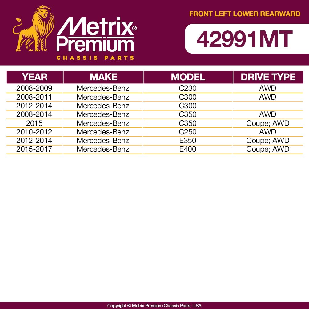 Metrix Premium Chassis Parts - Front Right Lower Rearward Control Arm W Ball Joint & Bushing Assembly Fits 08-09 Mercedes-Benz C