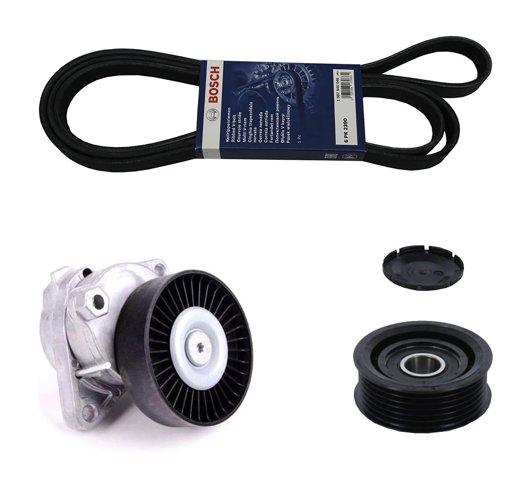 Serpentine Drive Belt Kit with Tensioner & Idler Pulley for Mercedes Benz