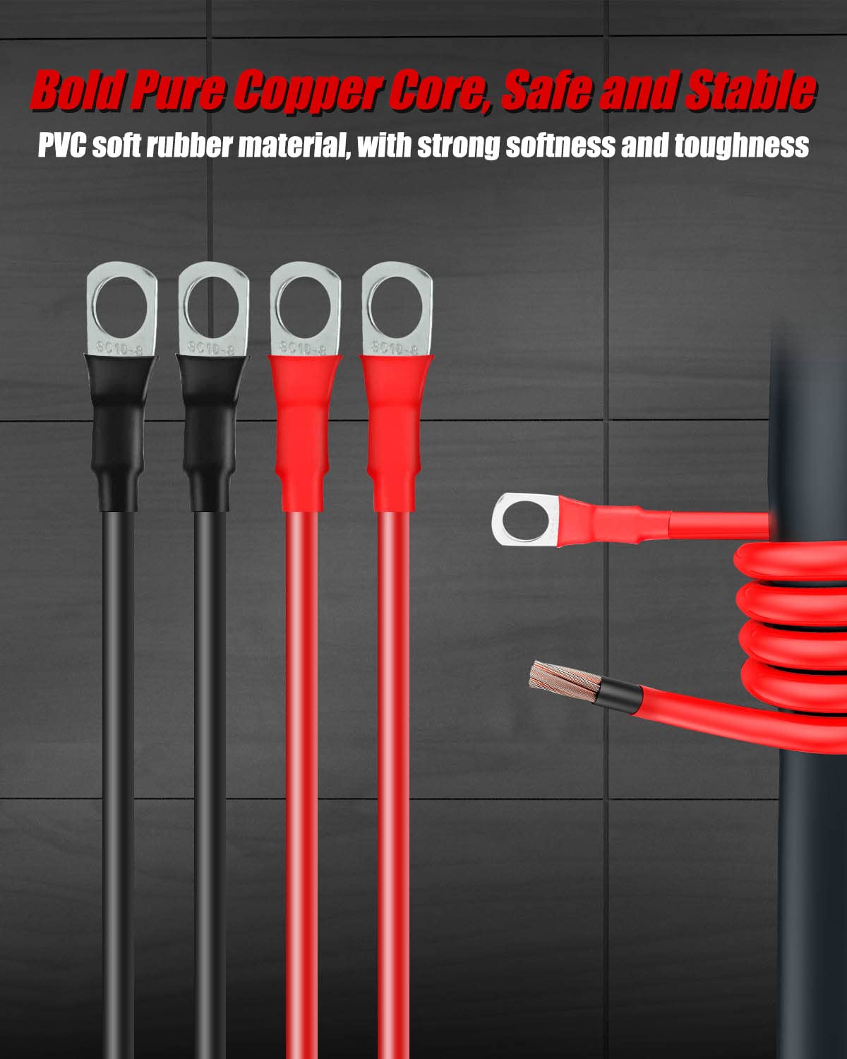GMURA Battery Jump Post Kit - Waterproof Heavy Duty Jumper Terminals with Cable & Mounting Bracket, Style 1, Black/Red/Copper