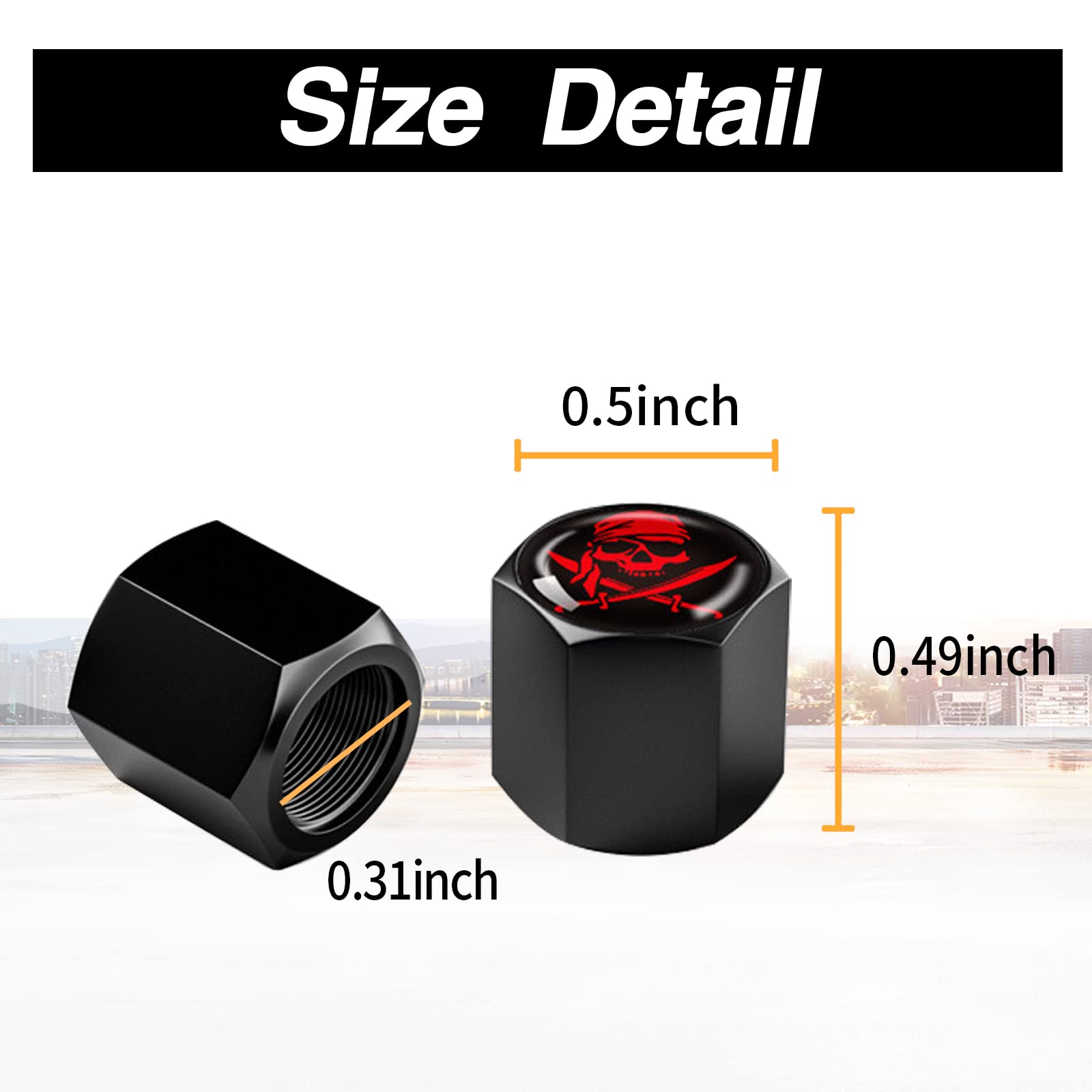 Ajxn Pack-4 Skull Car Wheel Tire Valve Stem Caps, Universal Car Tire Air Valve Caps, Dust-Proof Car Wheel Tire Valve Stem Caps Fits Most Vehicles Types, Wheel Accessories Parts (Red-Black)