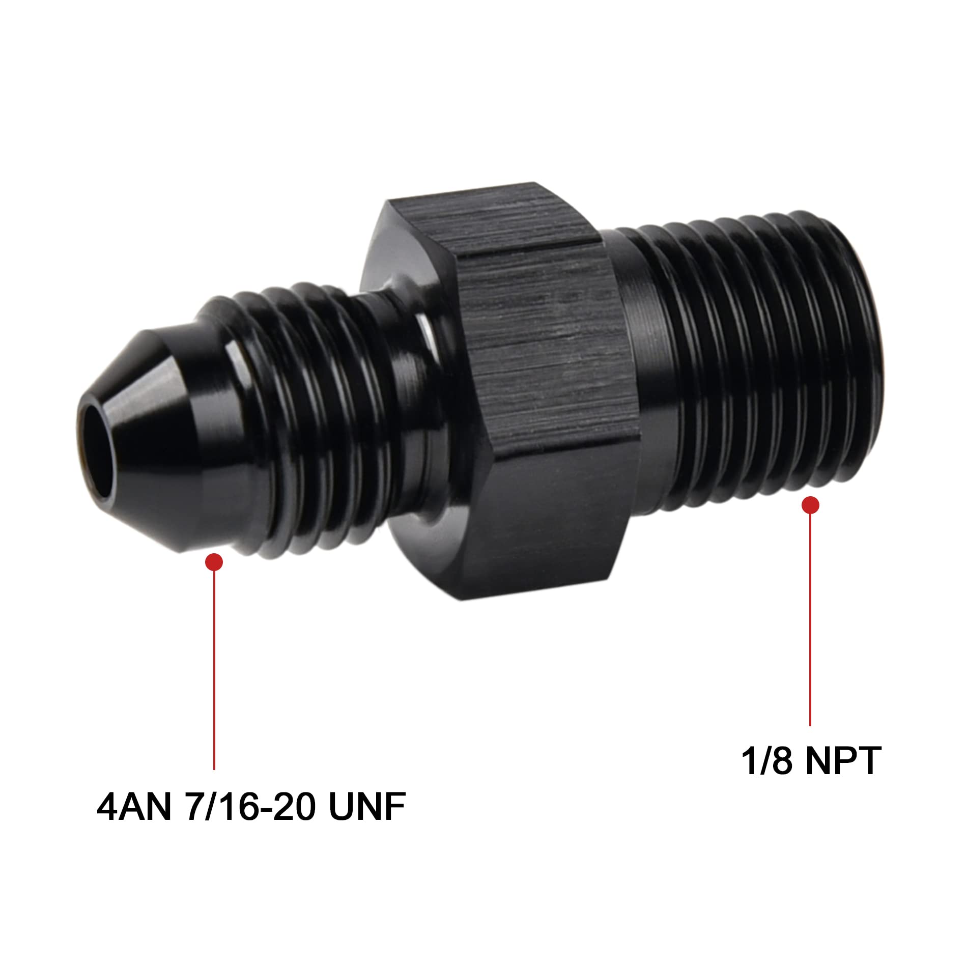 EVIL ENERGY 4AN Male Flare to 1/8'' NPT Pipe Fitting Adapter Aluminum Straight Black 4PCS