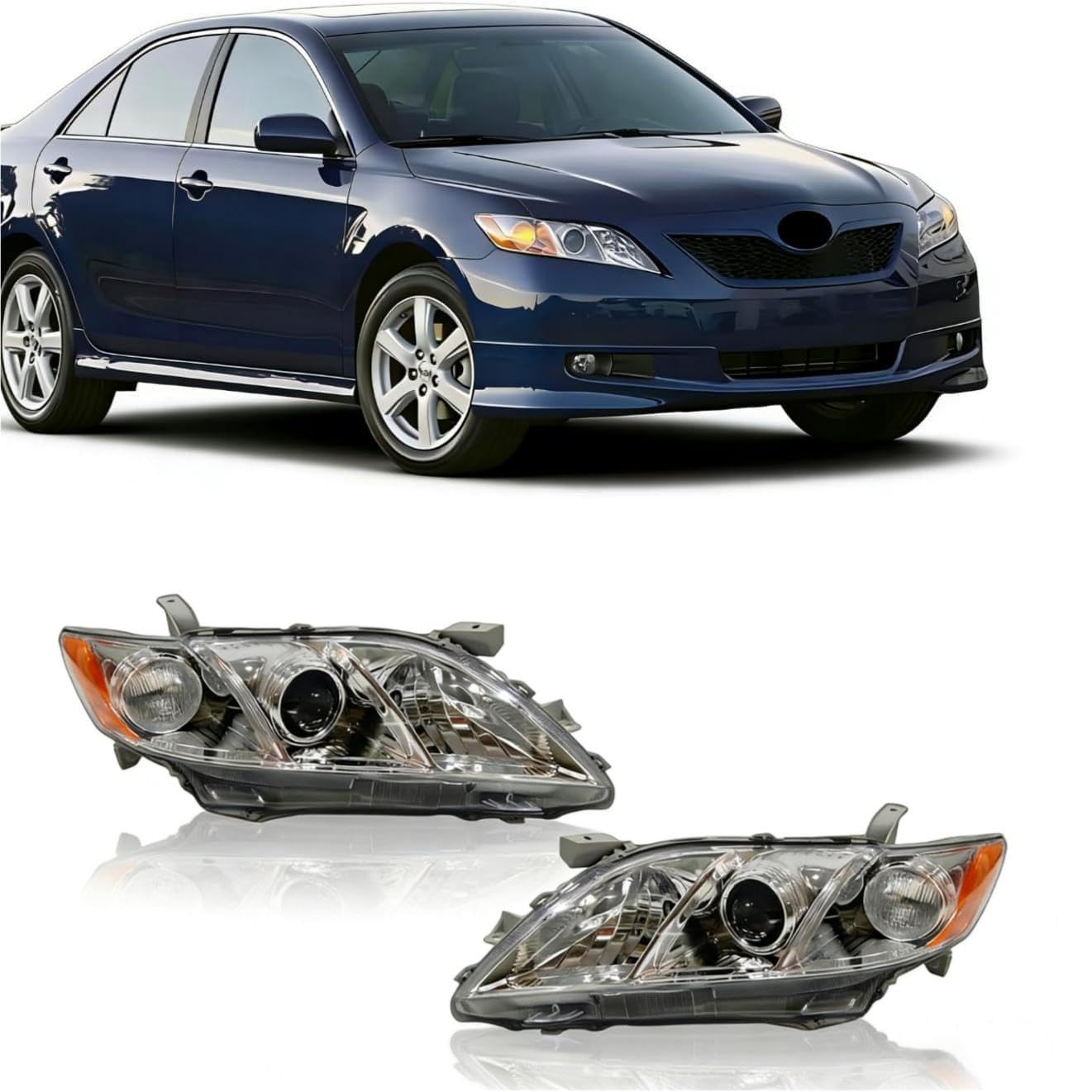 ILAMP Headlight Fit for 2007-09 Camry white Headlight Headlamp (Left Driver+Right Passenger) LH+RH Head Light Lamp AM-CM07A01