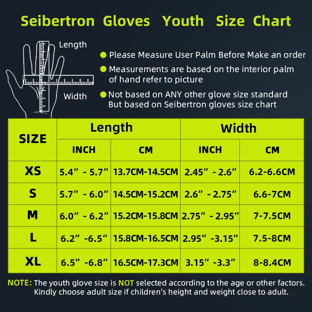 Seibertron Youth MX ATV MTB Racing Gloves - Full Finger Touchscreen, Size M, Red