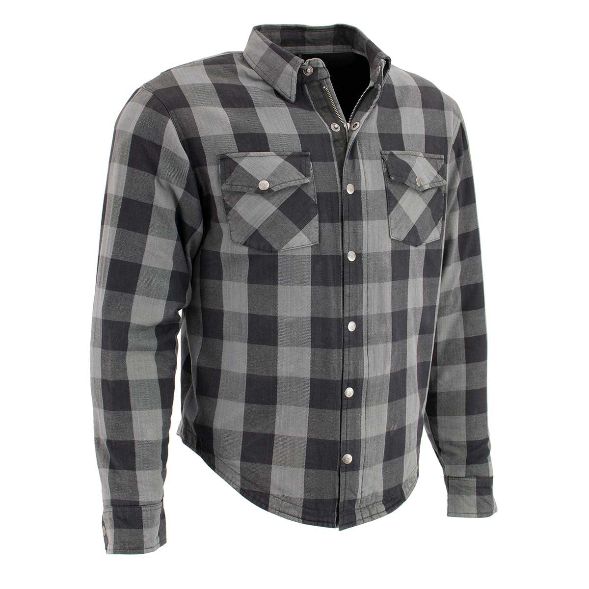 Milwaukee Leather Men'S Standard Mpm1630 Plaid Ce Armored Flannel Biker Shirt, Black/Grey, M
