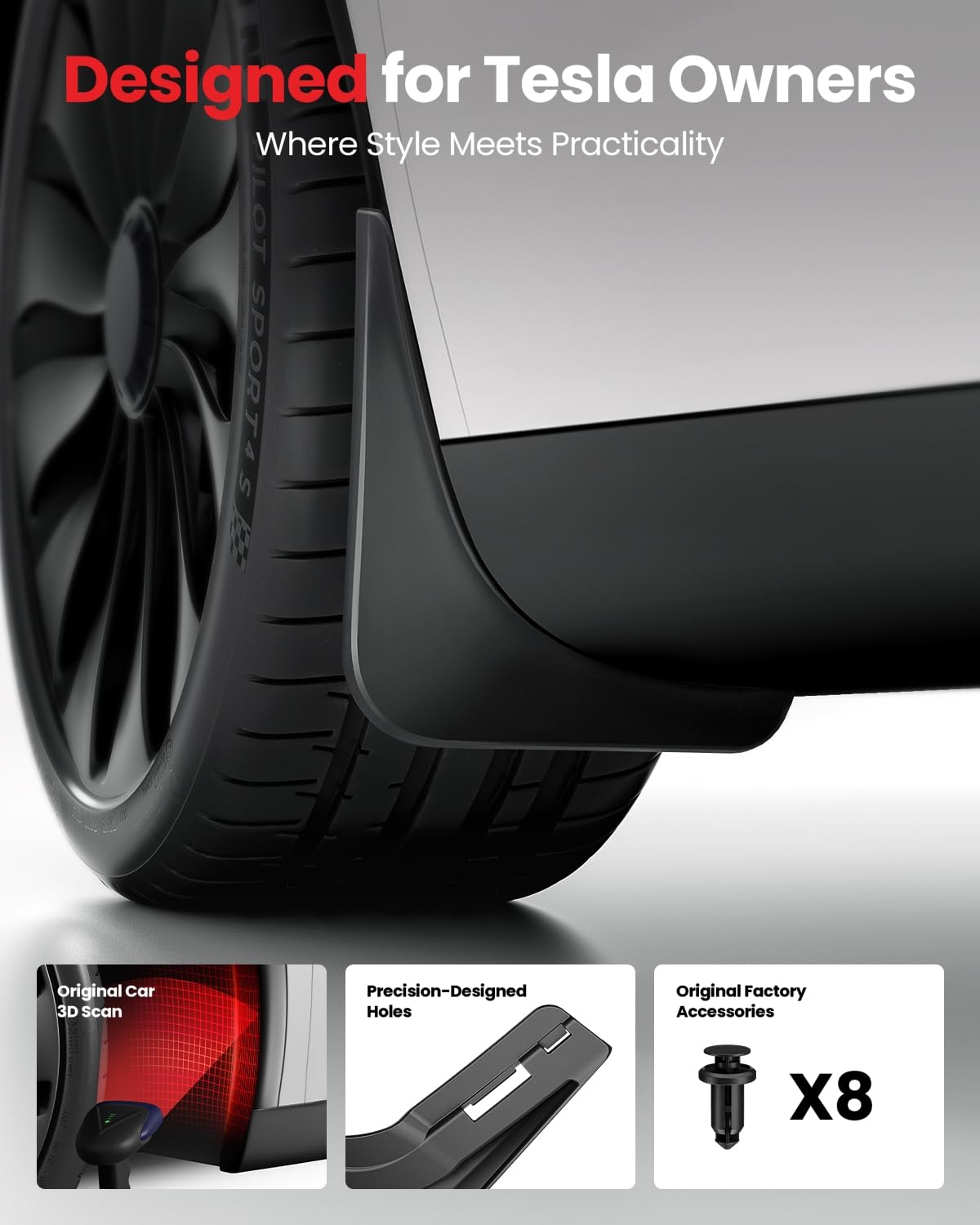 REEVAA Mud Flaps for 2025-2026 Tesla Model Y Juniper - All-Weather, No Drilling, Matte Black, Set of 4