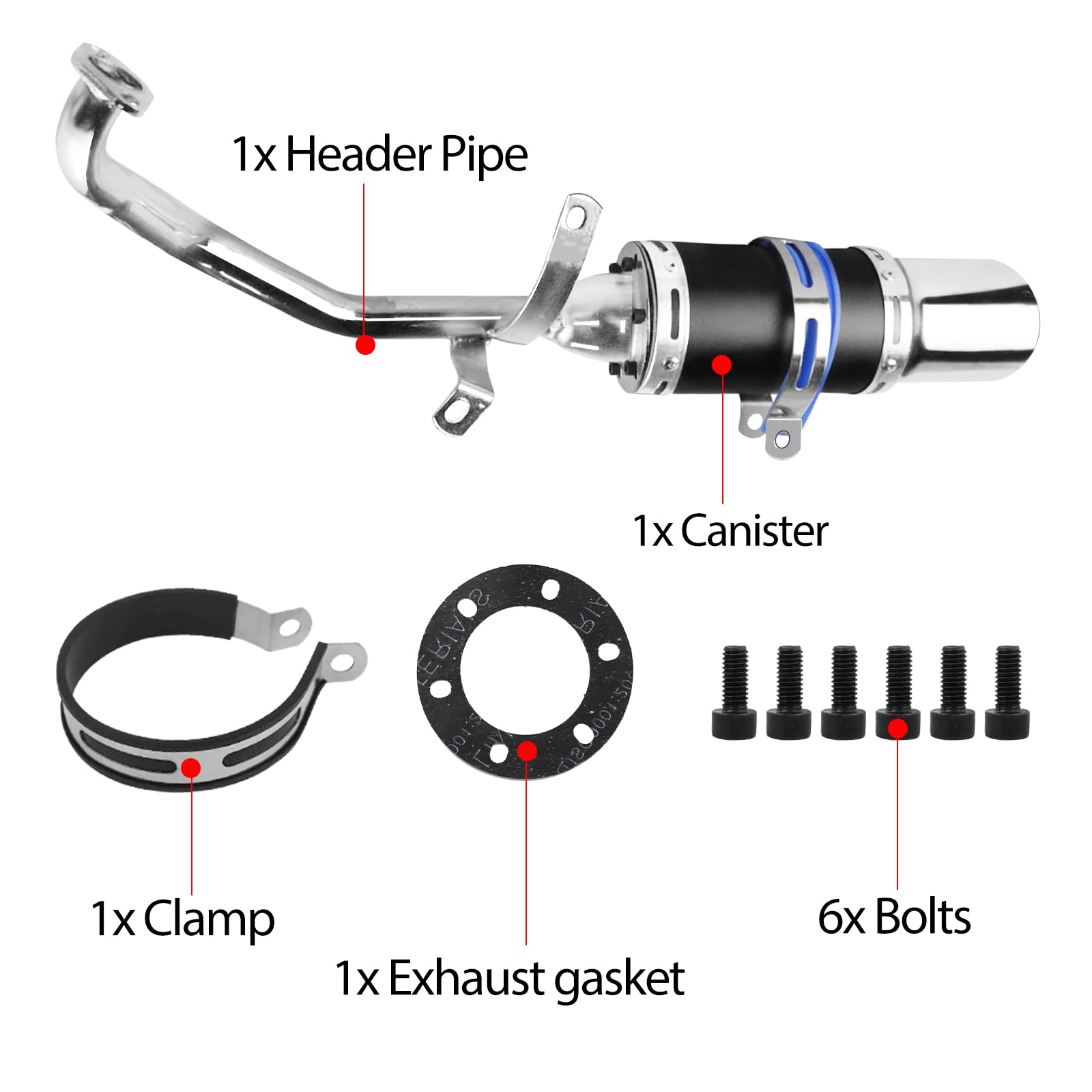 FLYPIG GY6 150cc Muffler Exhaust Pipe Kit - Alloy Steel, Black, Compatible with GY6 125cc/150cc/152QMI/157QMJ ATV/S
