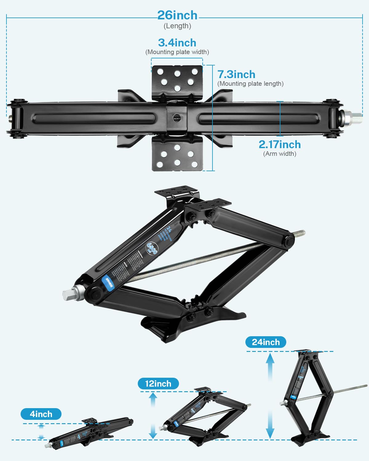 Kohree 6500Lbs Heavy Duty Rv Stabilizer Jacks 30 '', Leveling Scissor Jack For Large Travel Trailer Camper, With Crank Handle An