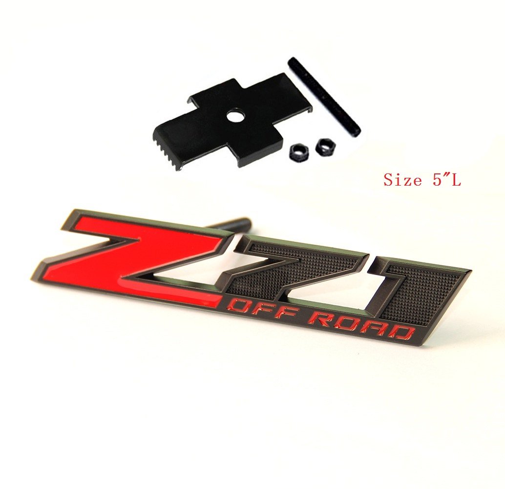 Yoaoo 5" OEM Grille Badge Z71 Off Road Emblem - 3D Metal, Black with Red, Compatible with Silverado 1500/2500HD, Sierra, Suburban