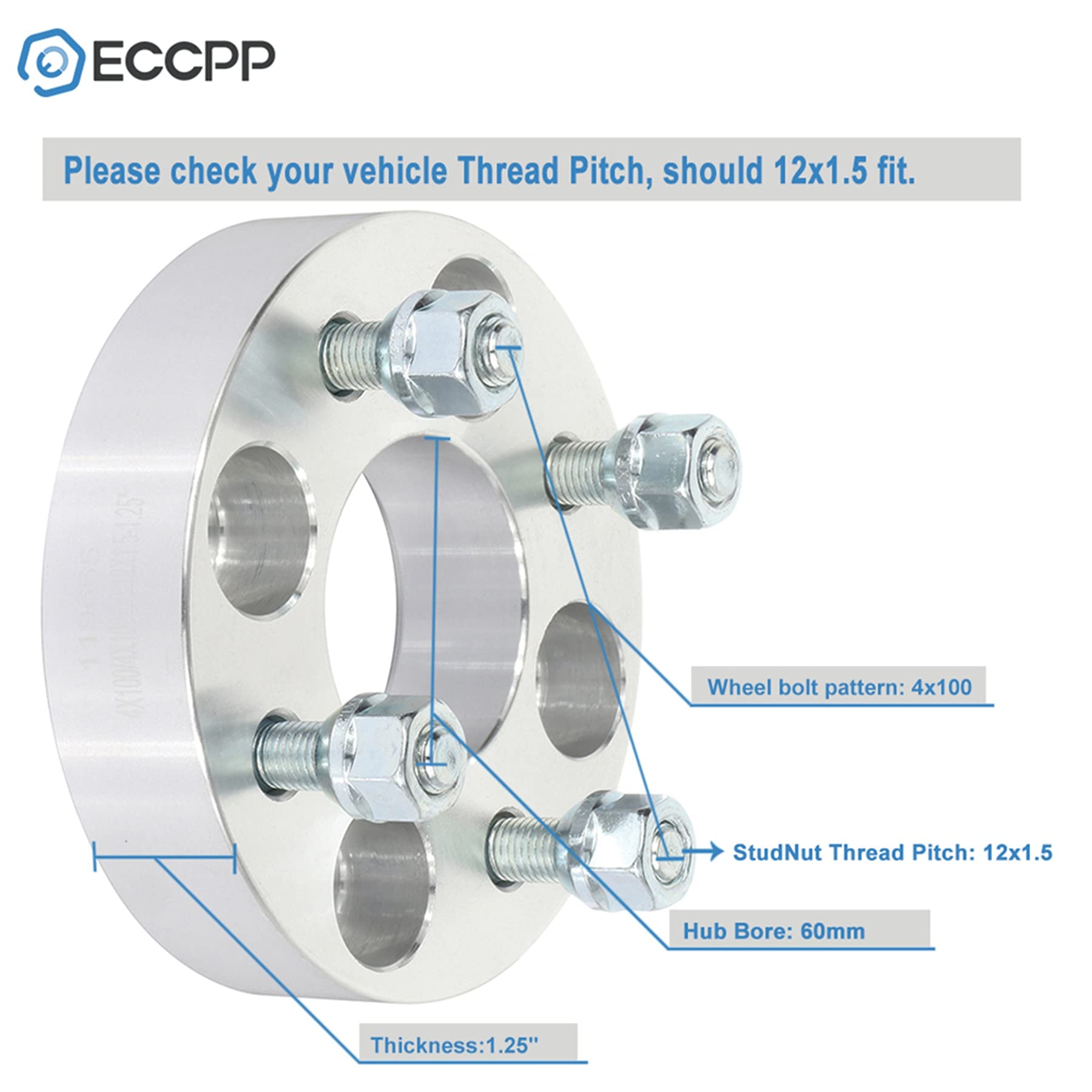 Eccpp 4Pcs 4X100 1.25 Inch Wheel Spacers Adapters 4 Lug 4X100Mm To 4X100Mm 12X1.5 Studs 60Mm Fits For Integra For Echo