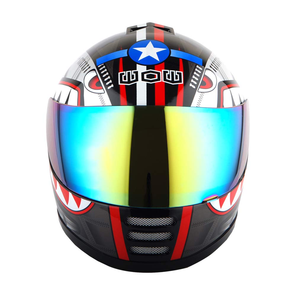 WOW Motorcycle Full Face Helmet - Medium Thermoplastic, Shark Black - Model HKY-B15 for Street Bike, BMX, MX, Youth & Kids