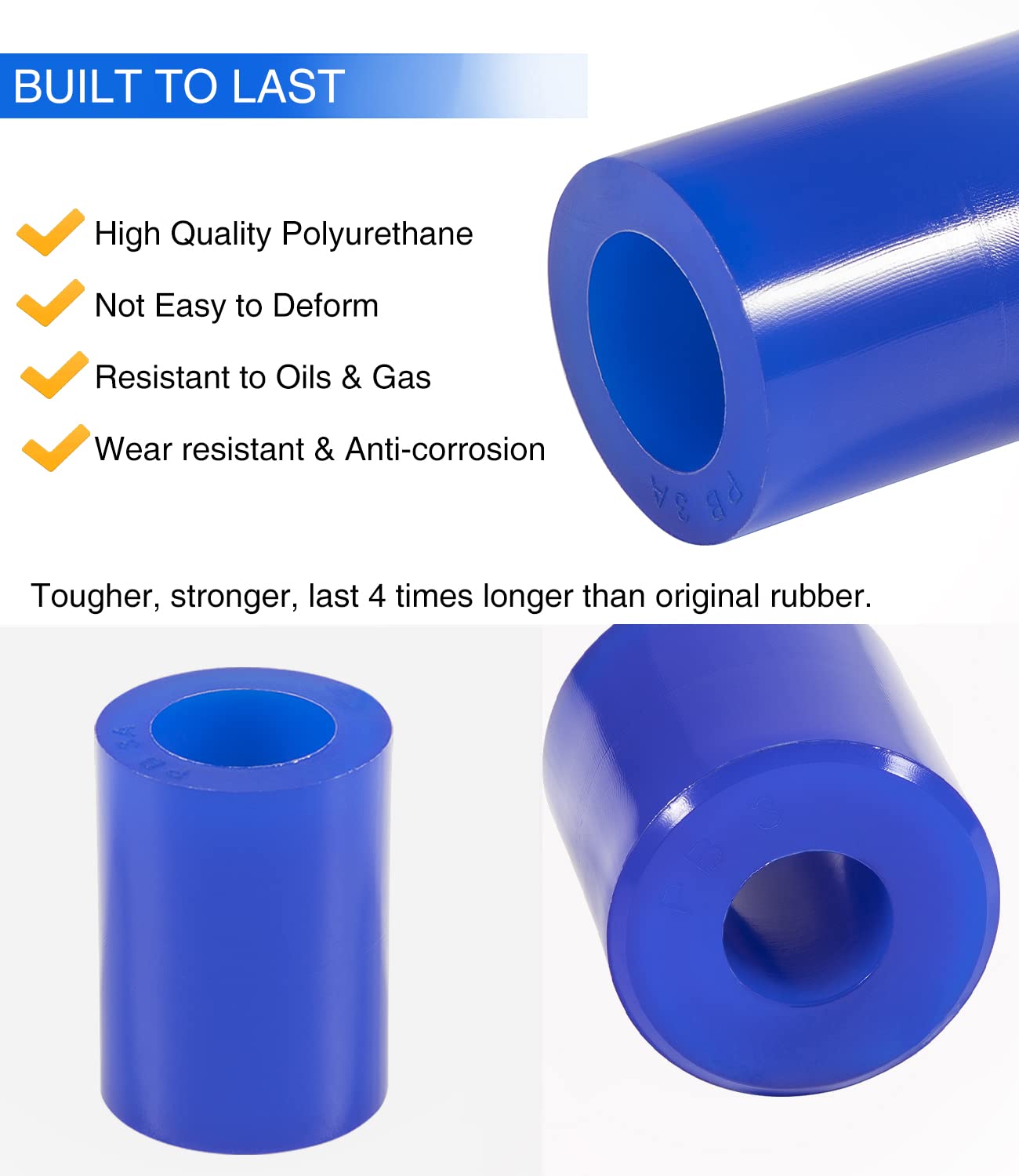 sixcow 8 Pack Hood Roller Bushings, Polyurethane, Blue, for Peterbilt 357/375/379, Model 13-03593, J Style Hinges