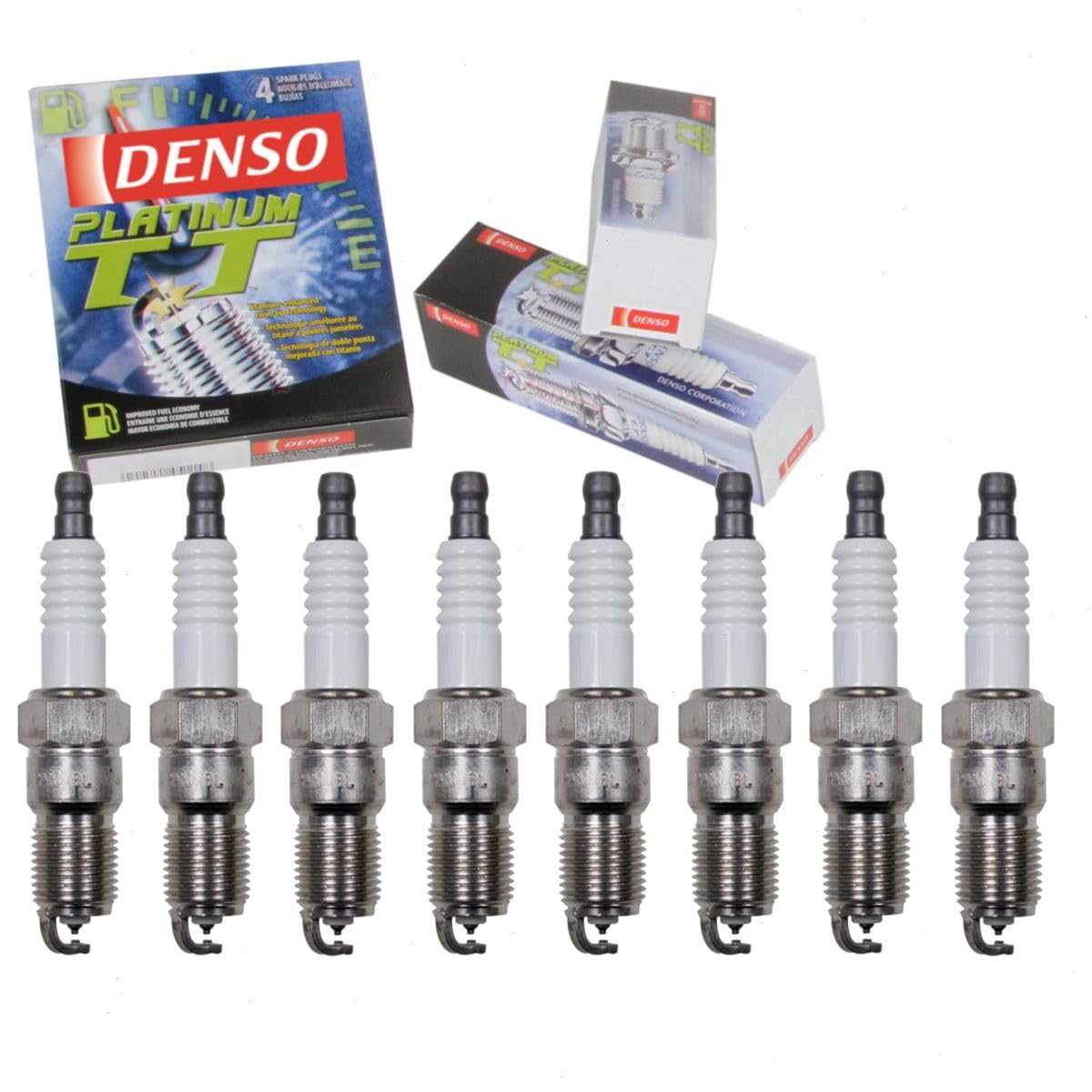 8 pc DENSO Platinum TT Spark Plugs compatible with Chevrolet Silverado 1500 4.8L 5.3L 6.0L 6.2L V8 1999-2013
