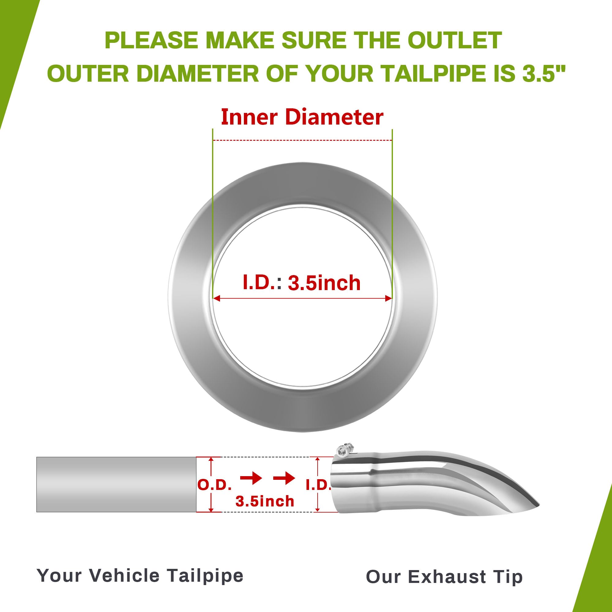 Autosaver88 3 1/2 Inch Turn Down Exhaust Tip, 3.5'' Inlet 3.5'' Outlet 12'' Overall Length Chrome-Plated Stainless Steel Diesel