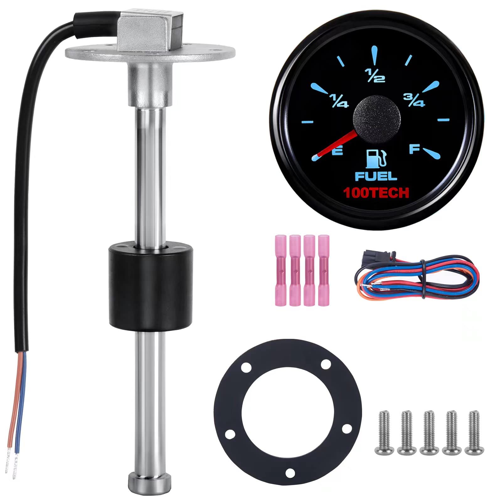100TECH High Resolution Fuel Sending Unit and Gauge Kit 7''(180mm) SUS316 Stainless Steel Gas Sensor Sender for Boat Truck Campe