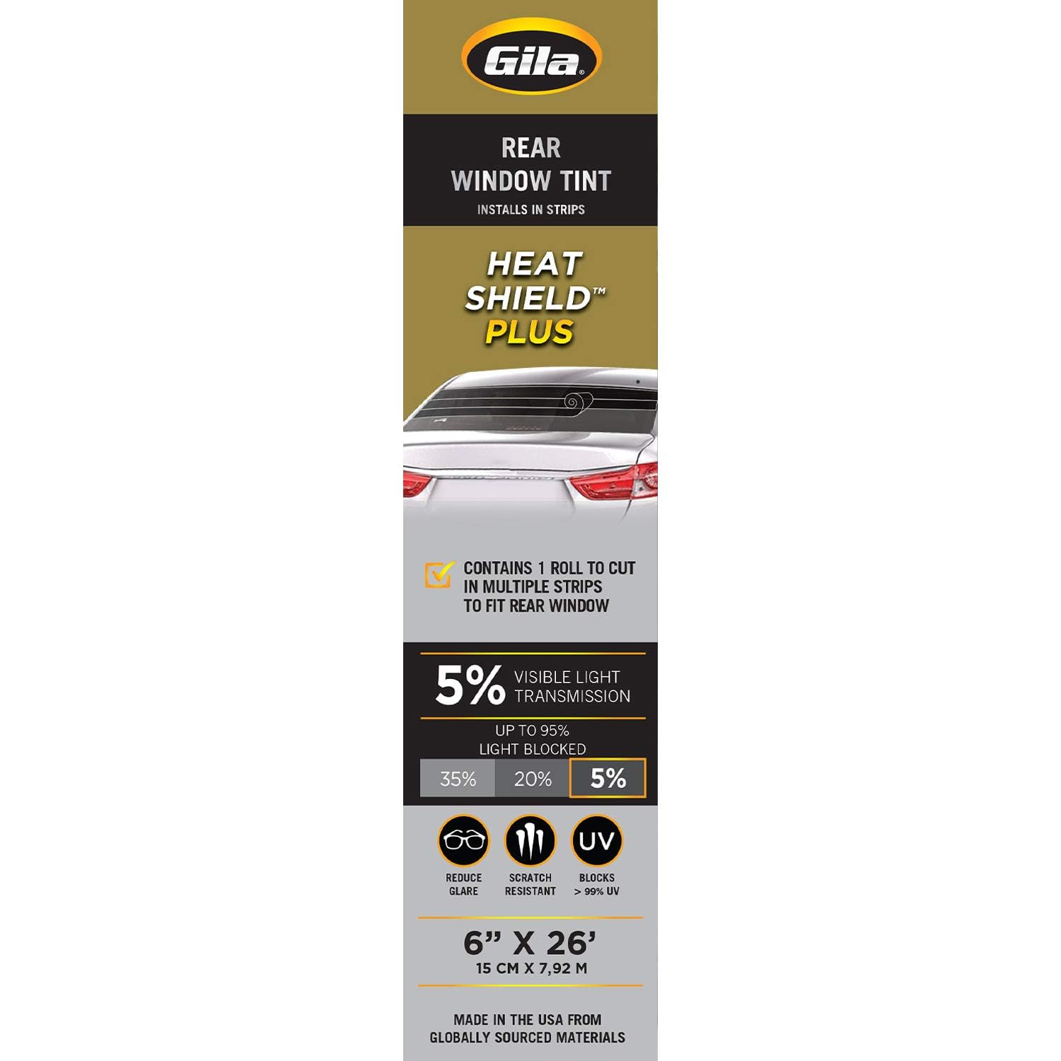 Gila Heat Shield Plus 5% Vlt Rear Window Tint, 6In X 26Ft