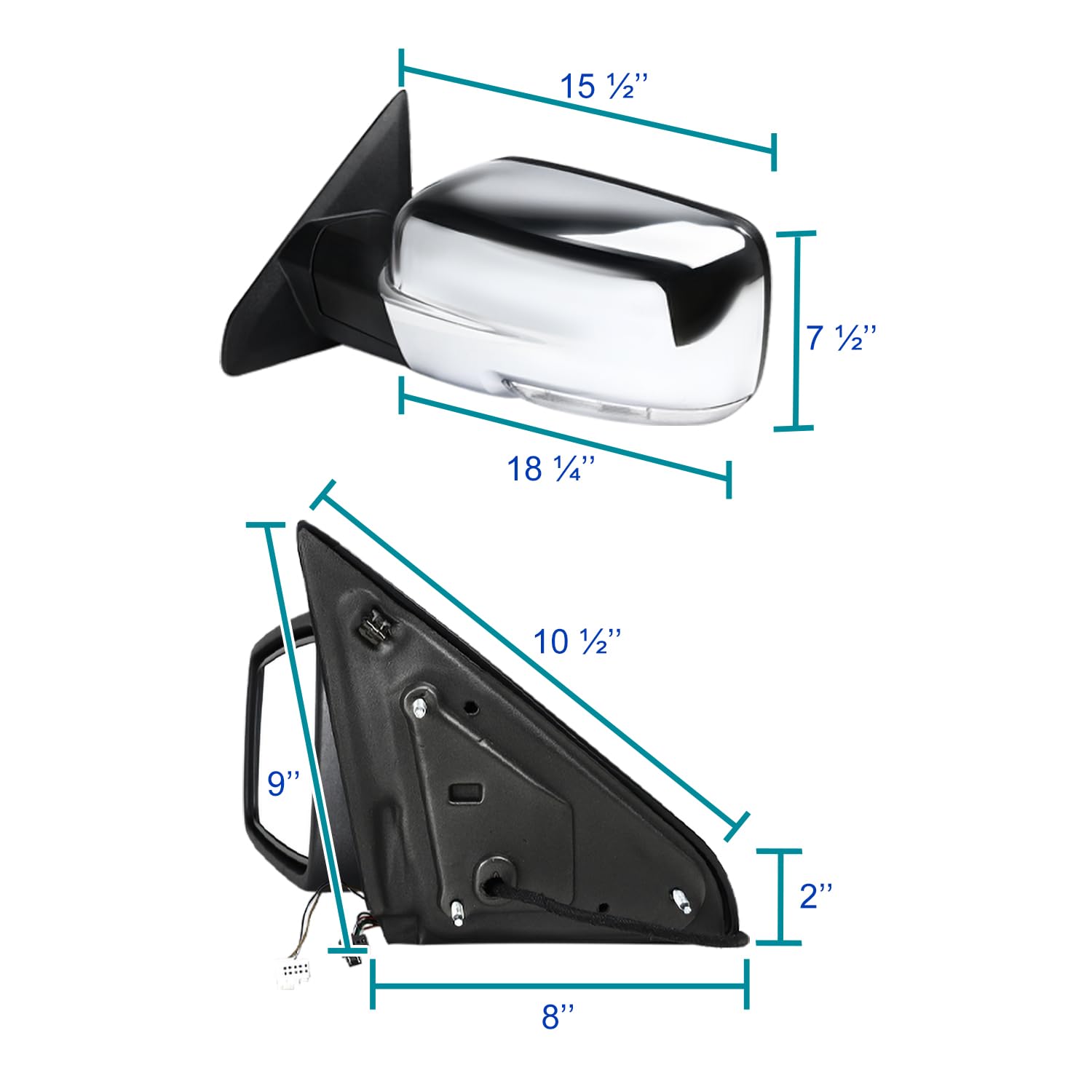 Spec-D Tuning Power Fold Heated Temper Sensor Chrome Left Driver Side Mirror Compatible With 2013-2019 Dodge Ram 1500