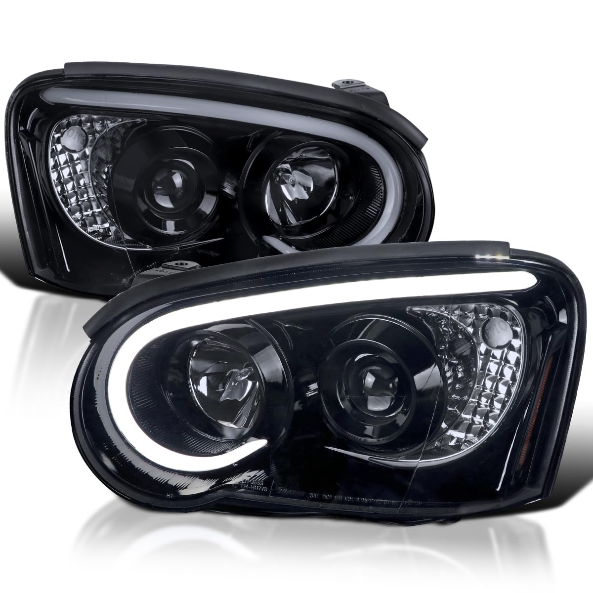 Spec-D Tuning Led Light Bar Glossy Black Housing Smoke Lens Projector Headlights Compatible With 2004-2005 Subaru Impreza Rs/Wrx