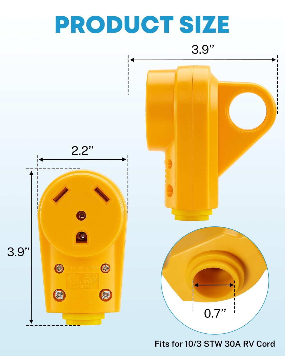 Kohree 30 Amp RV Plug Female, RV Receptacle Heavy Duty Replacement 125/250V, NEMA TT-30R Plug with Ergonomic Grip Handle for RV