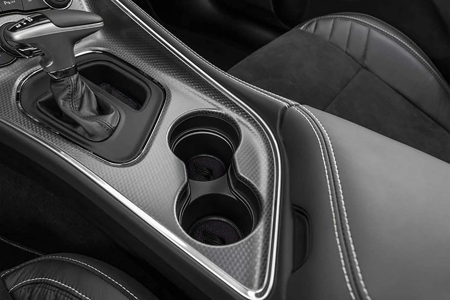 Auprite Anti-Slip Anti-Dust Mats For Challenger Accessories 2015 2016 2017 2018 2019 2020 2021 2022, Cup Holder Liners Mats Door Pocket Center Console Liners (Black/11Pcs)