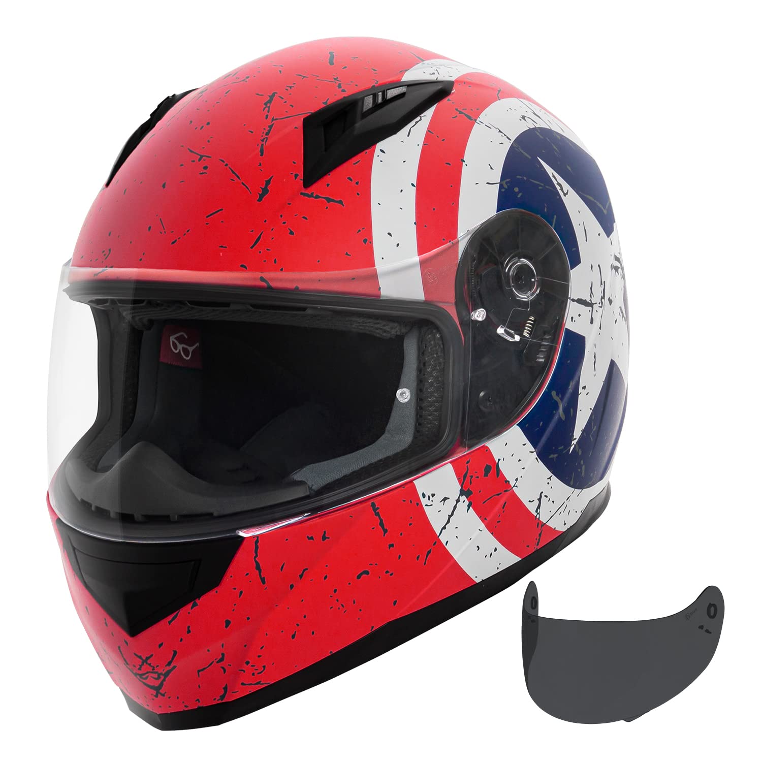 Vcan Vx Lightweight Full Face Motorcycle Street Bike Helmet With Extra Tinted Visor Dot Approved (Rebel Star, Large)