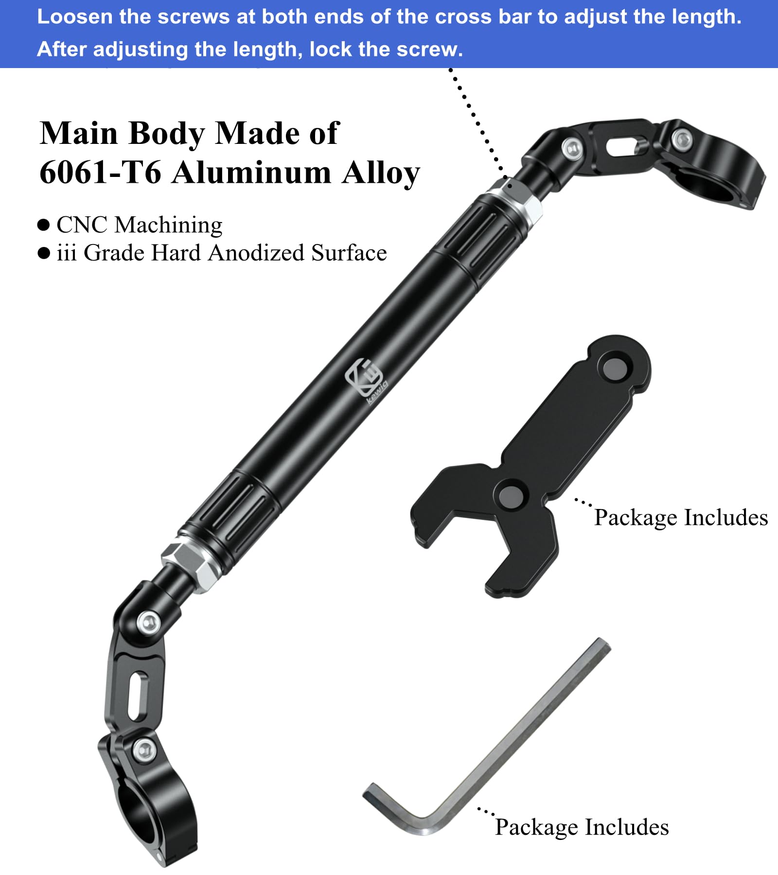 BRCOVAN Aluminum Motorcycle Handlebar Extender, Adjustable Length, Fits 22mm Bars, Black, Model HB4-L