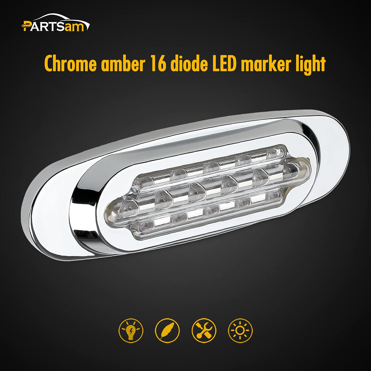 Partsam 10Pcs Amber LED Oval Marker Lights, 6.5 Inch Clear Lens, Sealed Flush Mount, Model 2698897229, Ideal for Kenworth/Peterbilt