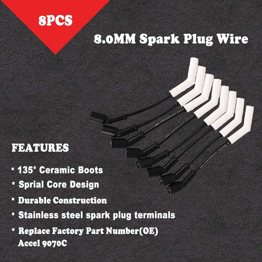RLP Spark Plug Wire Set - Accel 9070C, Extreme 9000, Ceramic Boot, LS Terminals Compatible (LS3, LS4, LS7)