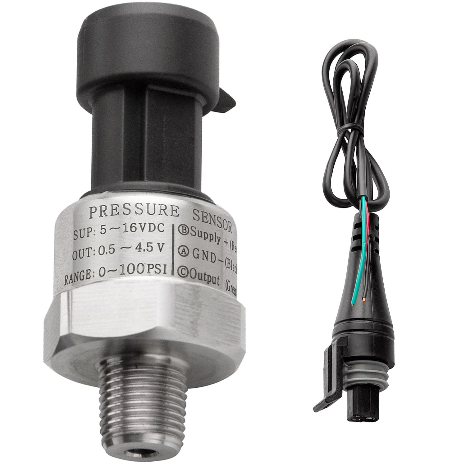 Ronybuy 100 Psi Oil Fuel Pressure Sensor Transducer Sender 1/8'' -27 Npt Thread With Harness Kit For Fuel Oil Air Water, 316 Sta