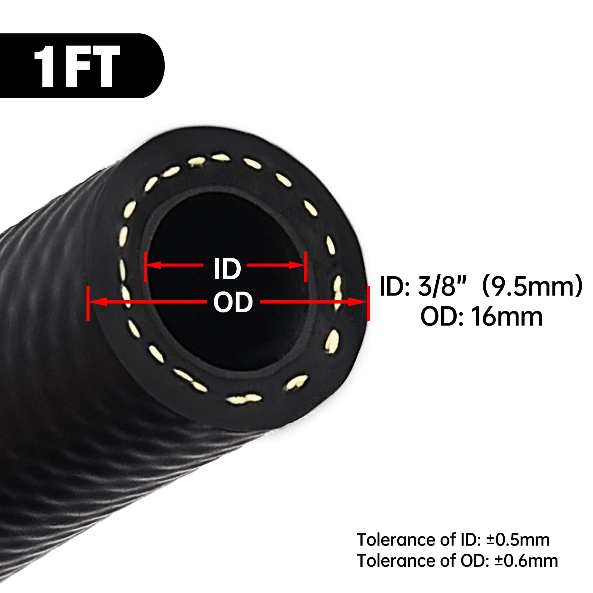 EVIL ENERGY 3/8" Submersible Fuel Hose E85 SAE 30R10, PVC, 1FT, Black, 300PSI for Automotive Fuel Systems