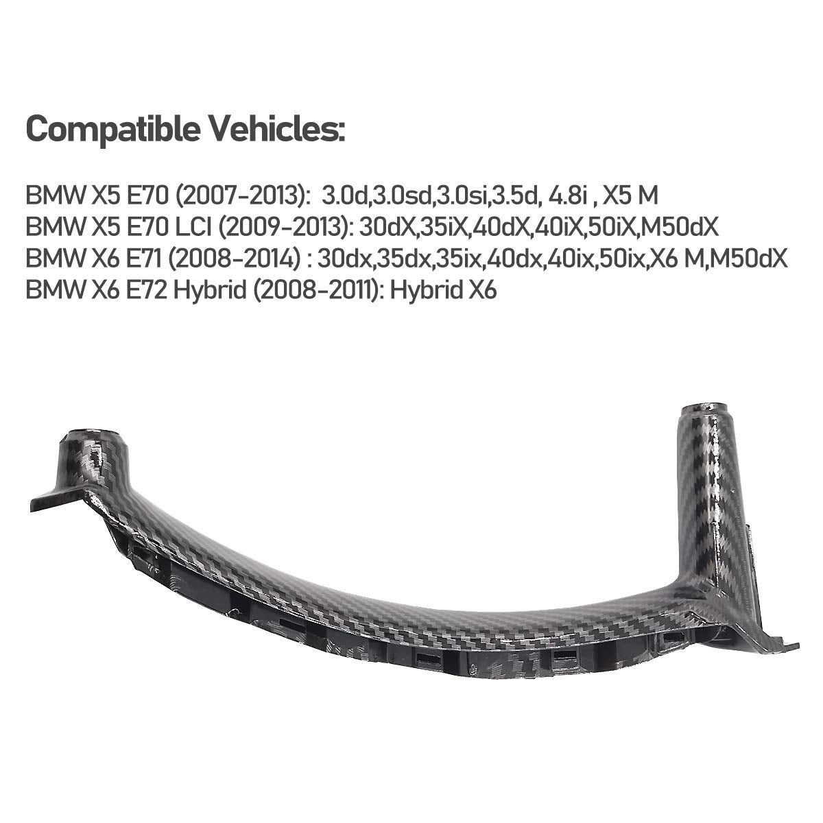 Jaronx For Bmw X5 E70/X6 E71 Door Handle,Carbon Fiber Pattern Door Pull Handle Replacement,Right Passenger Side Interior Door Pull Handle Trim For Bmw X5 2008-2013 And Bmw X6 2008-2014 (Right Side)