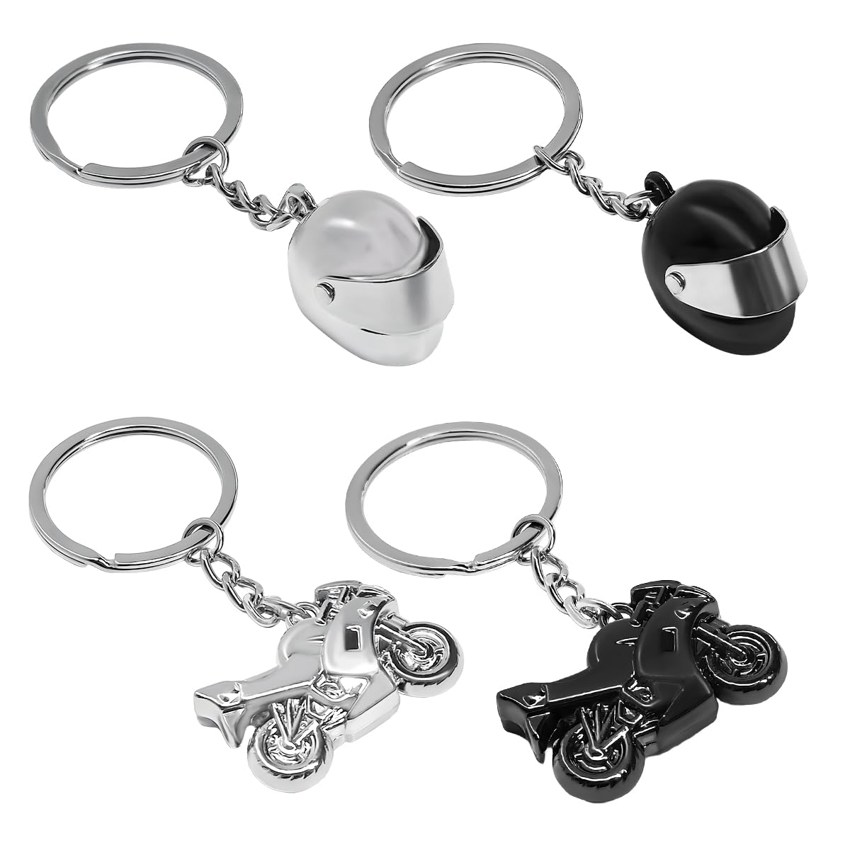 NYTKL 4 PCS Motorcycle Helmet Keychain, Creative Motorcycle Keychain Helmet Key Fob, 3D Metal Motorbike Keyring for Men (Black+S