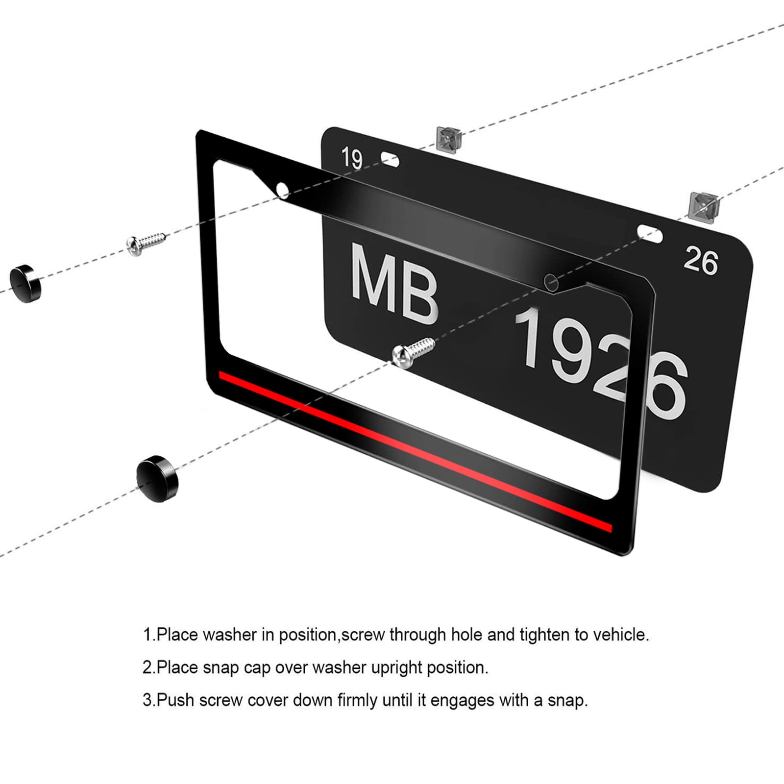 Meikosks Thin Red Line License Plate Frame,Personalized Firefighter Metal Aluminum Car Cover Tag Holder Frames, 2 Holes with Scr