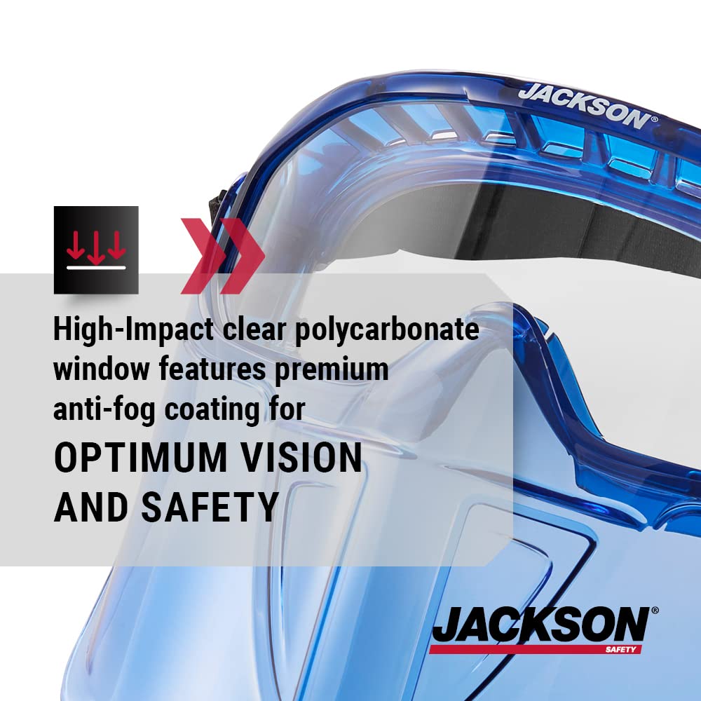 JACKSON SAFETY GPL500 Premium Goggle with Detachable Face Shield, Anti-Fog, Clear Lens, Blue, One Size, Model 21000