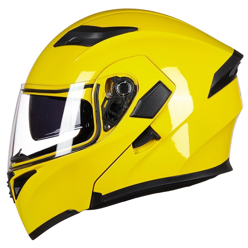 Ilm Motorcycle Dual Visor Flip Up Modular Full Face Helmet Dot 6 Colors Model 902 (M, Yellow)