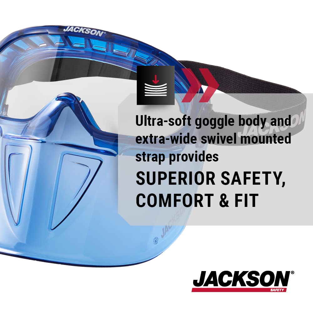 JACKSON SAFETY GPL500 Premium Goggle with Detachable Face Shield, Anti-Fog, Clear Lens, Blue, One Size, Model 21000