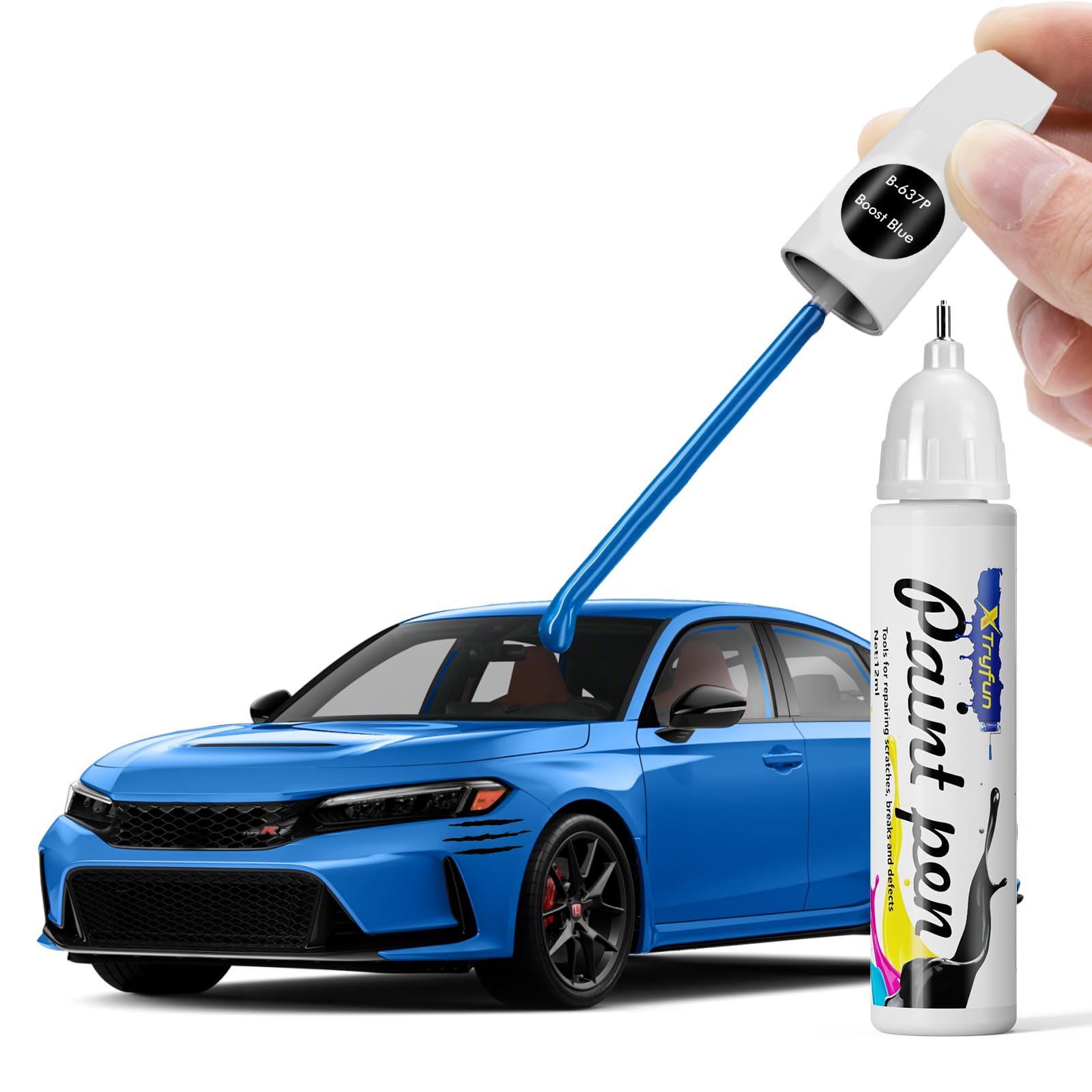 XTryfun B637P Boost Blue Touch Up Paint Compatible with Honda, DIY Car Paint Scratch Repair, Automotive Paints, Quick & Easy Fix