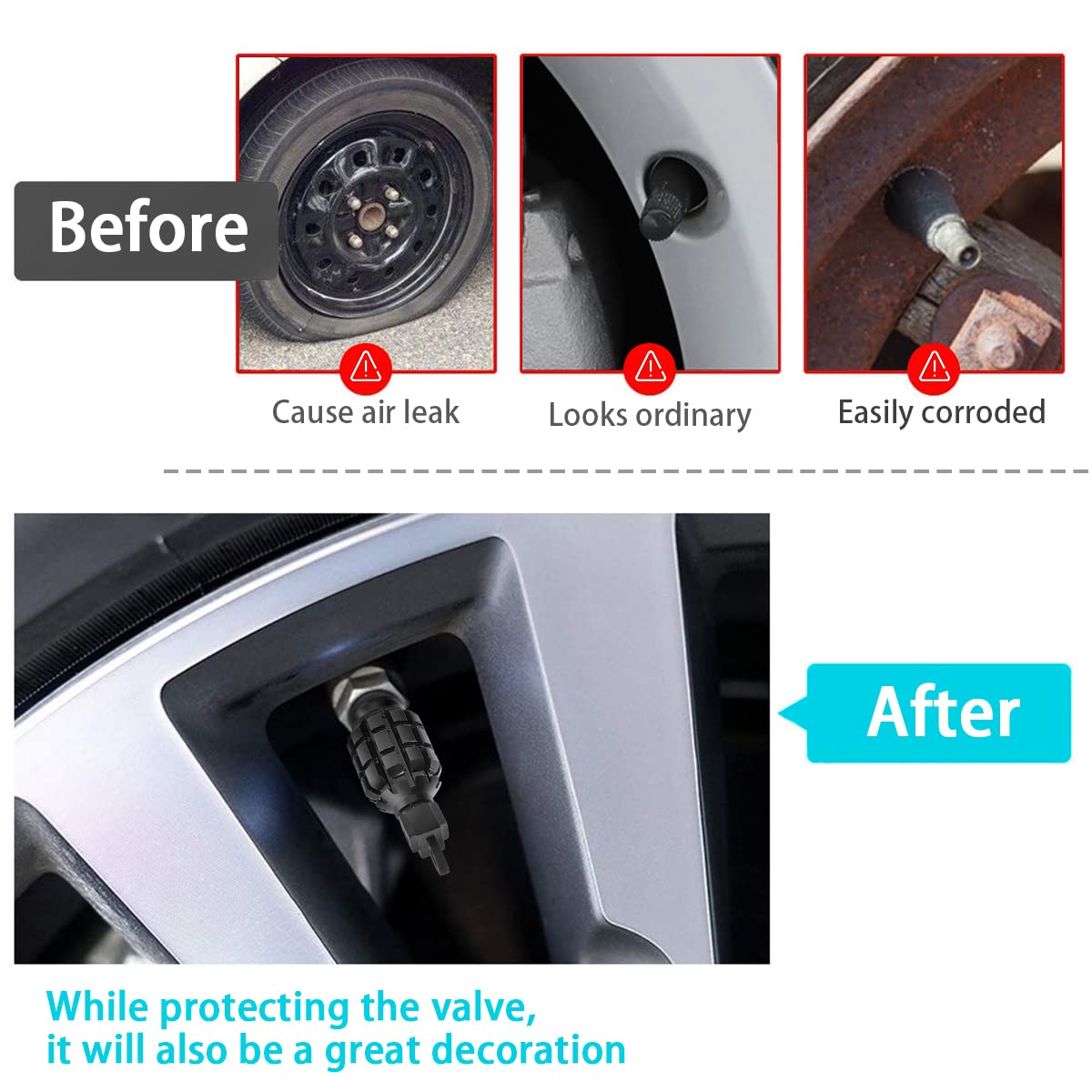 4 Pcs Car Tire Valve Stem Cap/Cover, Airtight Anti-Rust Valve Stem Caps Universal For Most Cars, Vehicles, Bicycles, Motorcycles And More, Cool Car Accessories For Men Women (Black1)