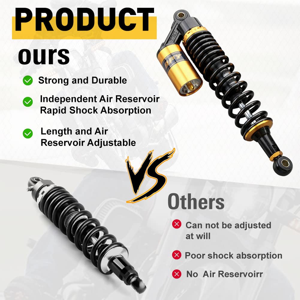 Newsmarts Pair Adjustable 13.5 Inch 340mm ATV Motorcycle Air Shock Absorbers Nitrogen Suspension Universal Fit for ATV UTV Go Ka