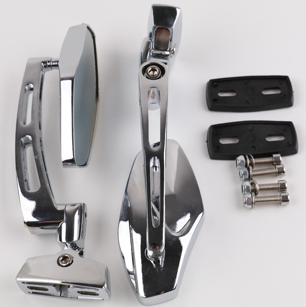 XYZCTEM Universal Chrome Racing Mirrors - Aluminum, Fits Honda, Suzuki, Kawasaki, Yamaha - Model XYZCTEM-160